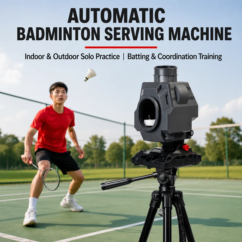 Automatic Badminton Baseball Serving Machine 4-Speed Adjustable Launcher Battery Powered ABS Material Indoor Outdoor
