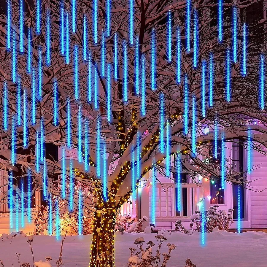 Thrisdar-Cadena de luces LED de 50CM para fiesta navideña, 288 luces LED de lluvia de meteoritos, caída de lluvia, carámbanos para vacaciones, casa, Patio, al aire libre