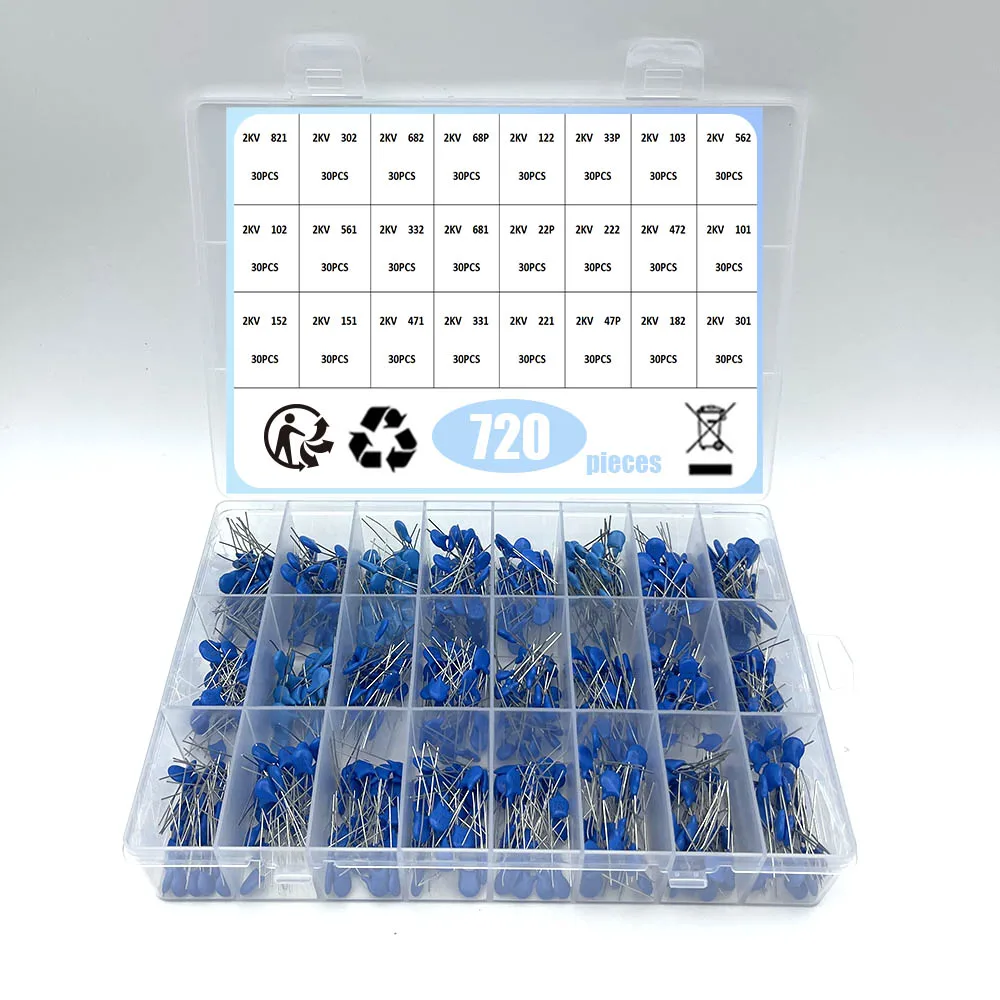 1KV 2KV 3KV 1000V 2000V 3000V 10PF-821PF 24Values Assorted Kit High-Voltage Ceramic Capacitors Package