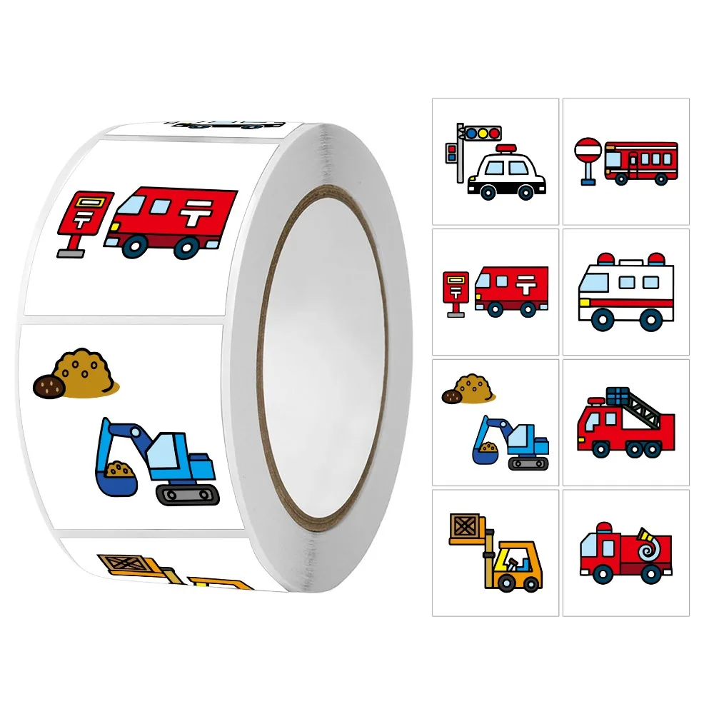 

500Pcs/Roll Engineering Car Children's Cartoon Stickers Gift Packaging Tape Sealing Adhesive Circular