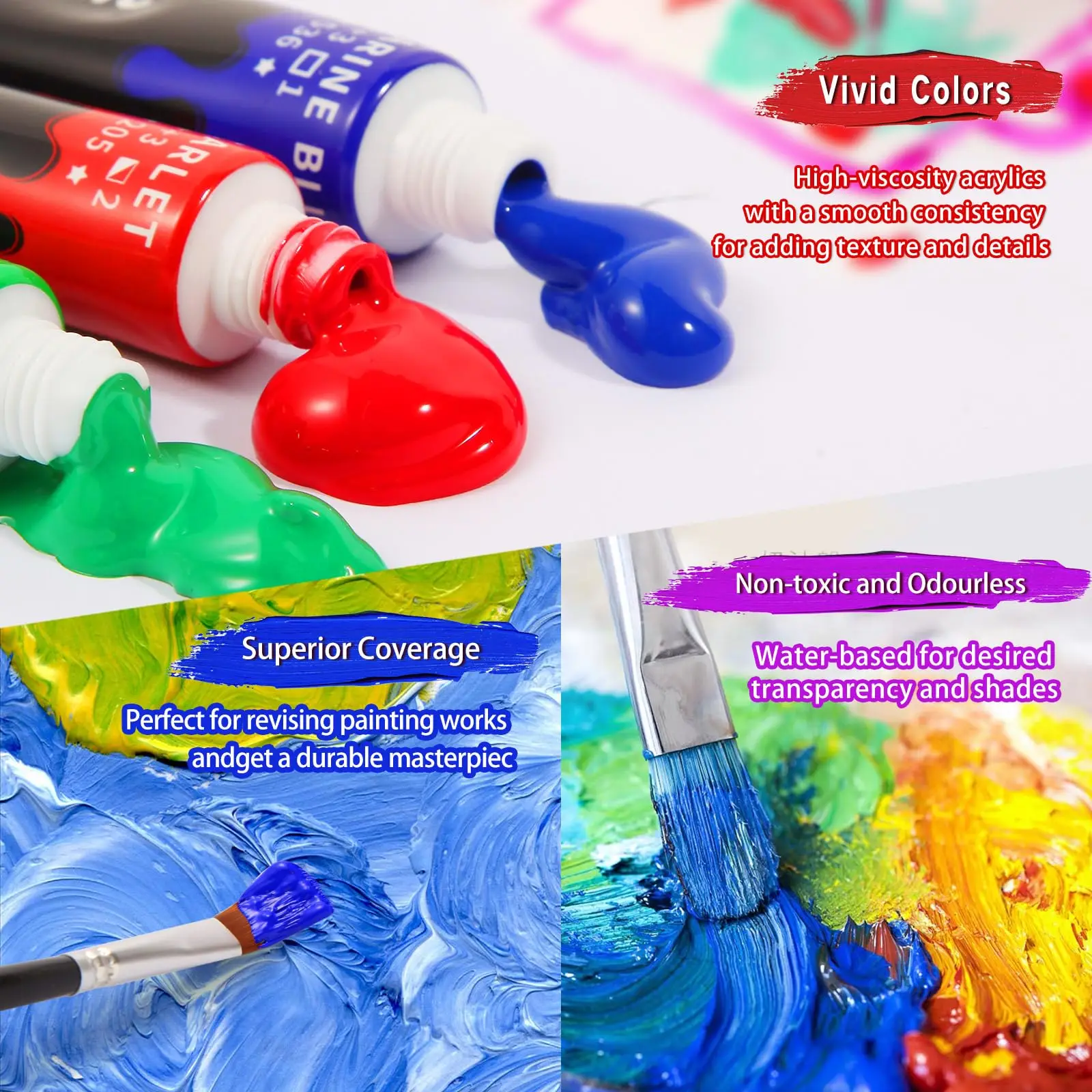 12/24 Colors Acrylic Enamel Painting Kit For Artists Painting 12ml Tube Acrylic Paint Set Waterproof, Sunscreen, Not Fade Suitab