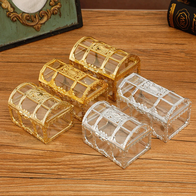 1PC Pirate Treasure Box Crystal Gem Jewelry Box Chest Treasure Vintage Transparent  Organizer Box
