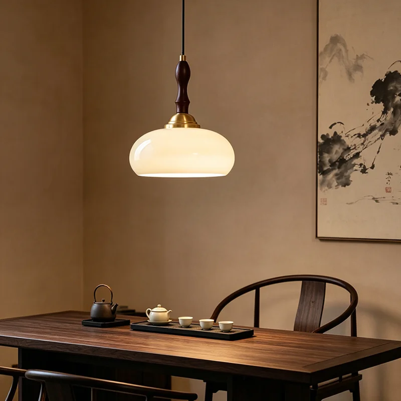 Luxury Wood & Glass Pendant Light E27 Iron Ceiling Lighting Fixture Mid-Century Chandelier Home Decor LED Chandelier