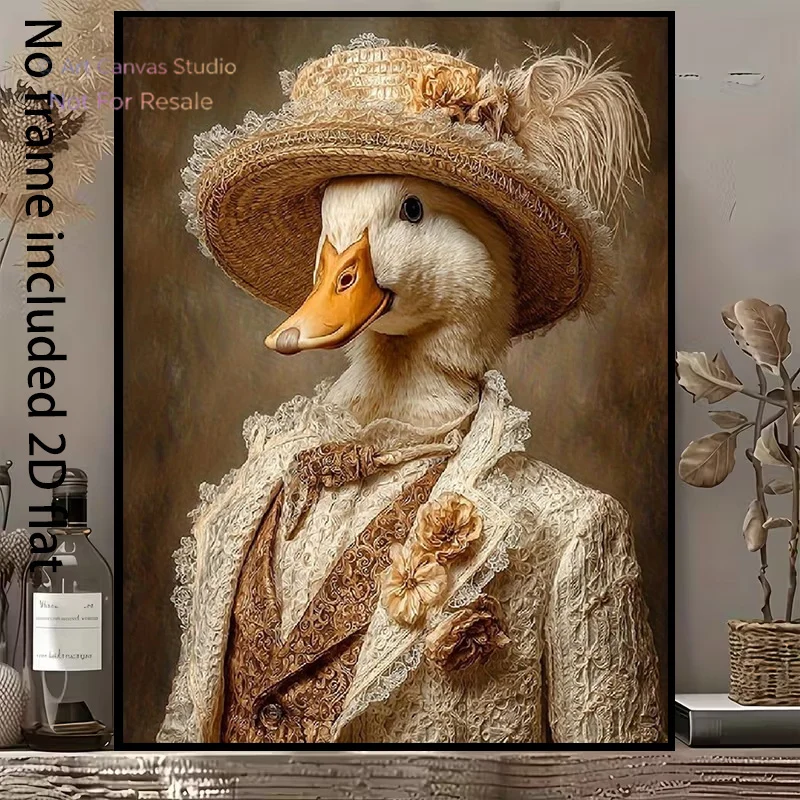2D Flat, 2D Flat, 1pc of Decorative Canvas Art Featuring an Elegant Vintage Style: an Artistic Portrait of a Duck Dressed in