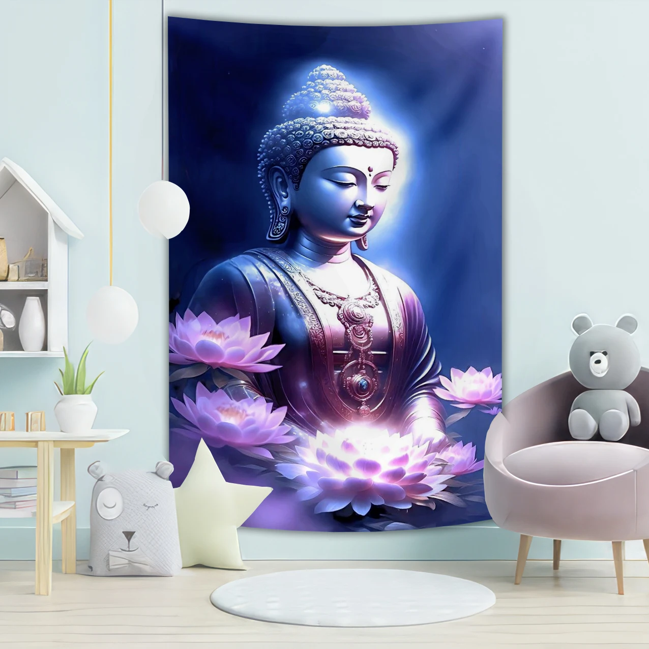 

Religious Buddha statue decoration room home bedroom redemption multicolored Buddha statue flag