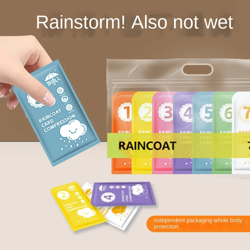 7pcs Disposable Card Raincoat Adult Long Thickened Rainstorm Proof Outdoor Travel Drifting Compression Portable Card Poncho Rain