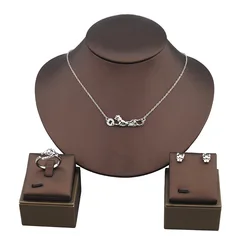 Designer Fashion Style Jewelry Sets Women Lady Setting Green Eyes Black Spots Leopard Ring Stud Earrings Necklace