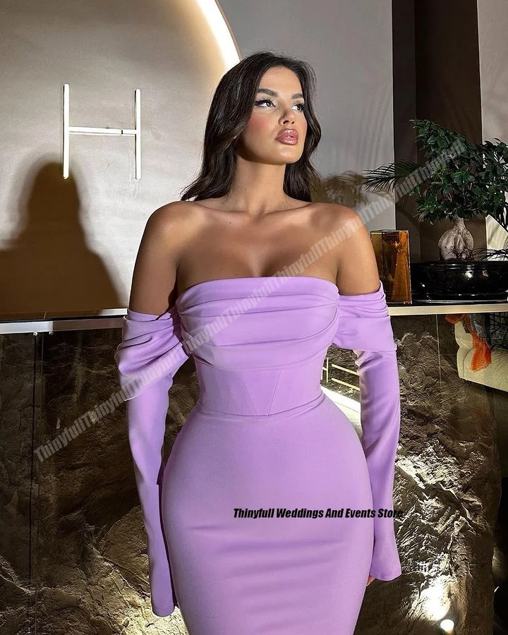 Thinyfull Mermaid Elegant Satin Prom Dresses Full Sleeves Off Shoulder Dubai Evening Party Gown 2025 Long Special Occasion Dress