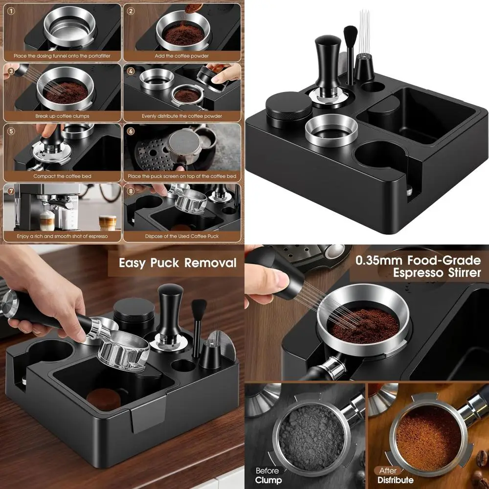 

Набор аксессуаров для кофе 51 мм: контейнер для кофейной гущи, станция для темперовки, темпер, дистрибьютор, WDT, дозирующая воронка, набор для подготовки кофе для эспрессо-машин