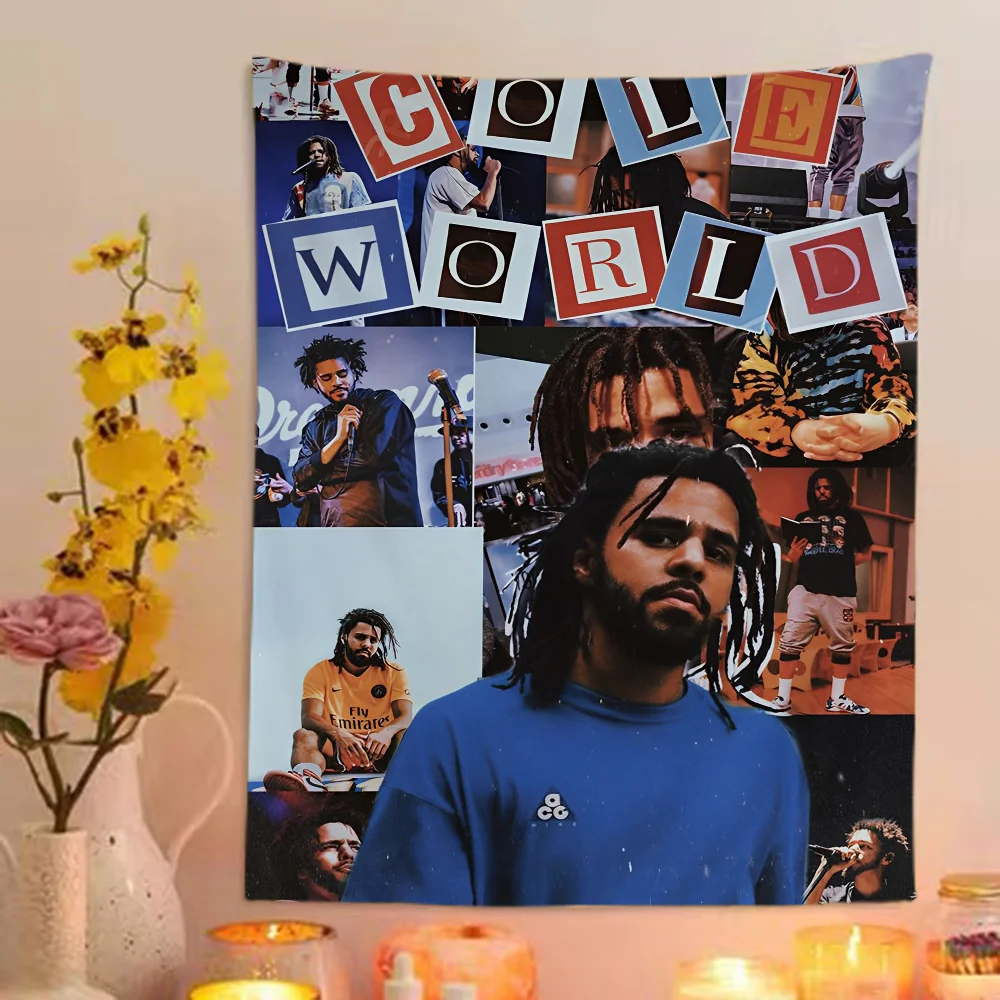 Hip Hop Rock Music Star J.Cole Cartoon Tapestry Art Science Fiction Room Home Decor Art Home Decor