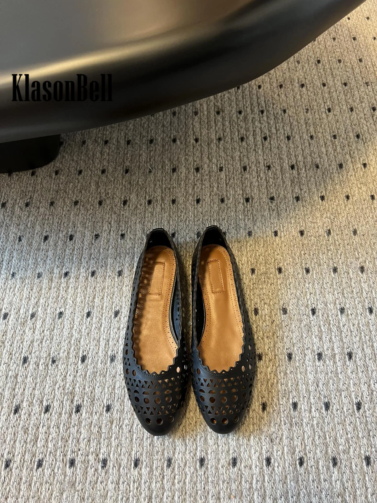 7.19 KasonBell New Hollow Out Ballet Flats Pumps For Women Fashion Celebrity Same Genuine Leather Shoes Breathable Shoes