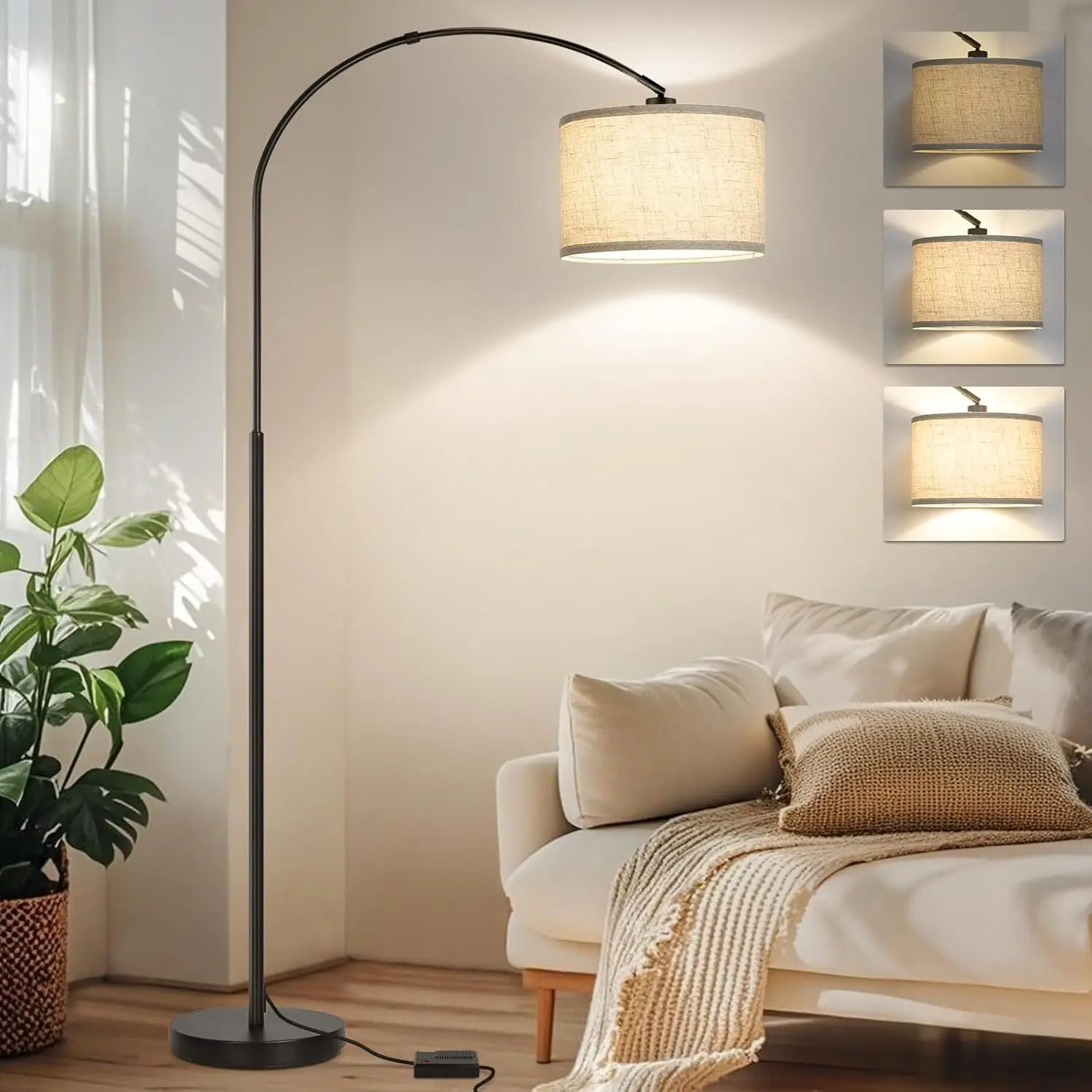 

Dimmable Arc Floor Lamp with Adjustable Shade, Modern Standing Light for Living Room Bedroom, Includes 9W LED Bulb