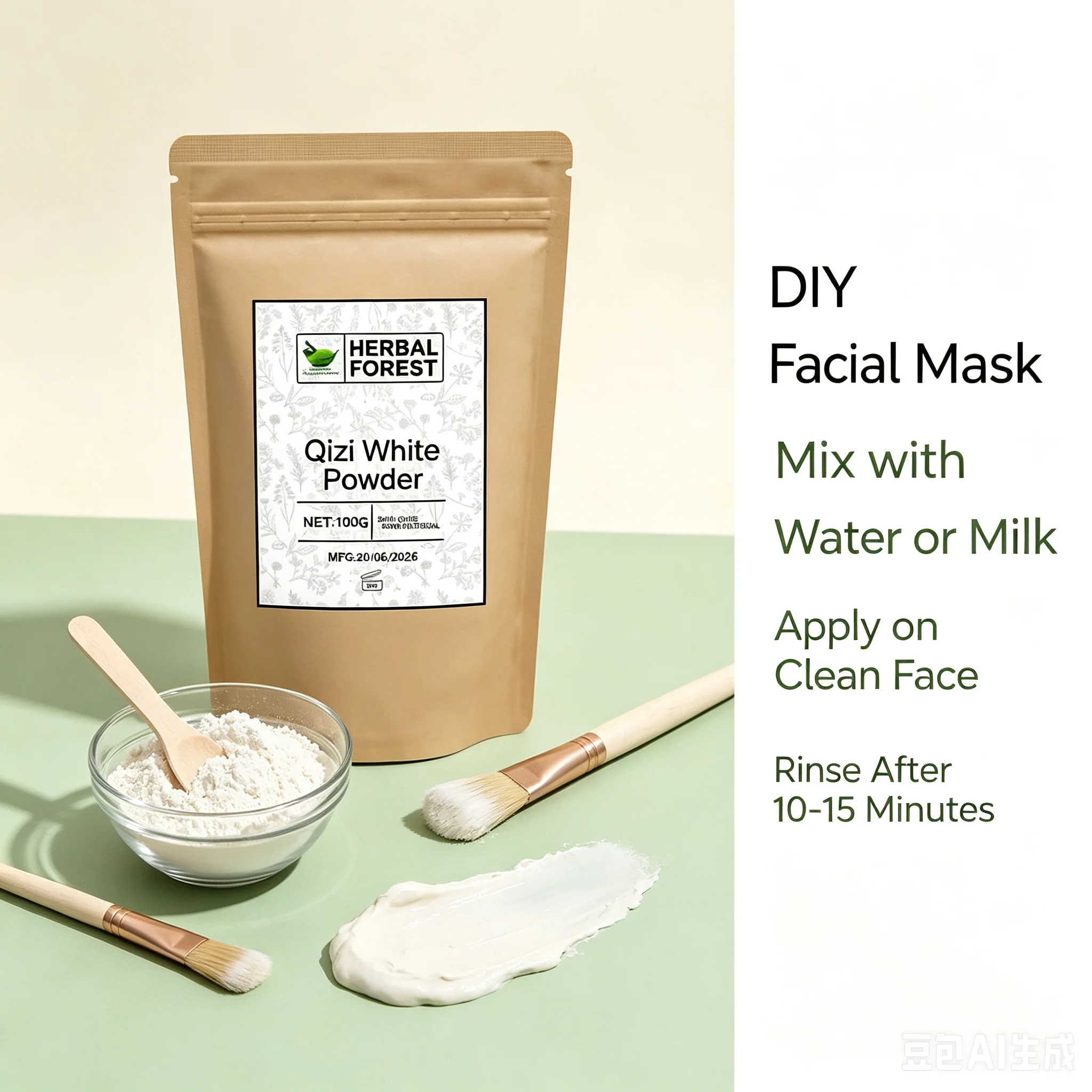 Qizi White Mask Powder Natural Chinese Herbal Brightening Facial Mask Fade Dark Spots Acne Marks DIY Skin Care Raw Material