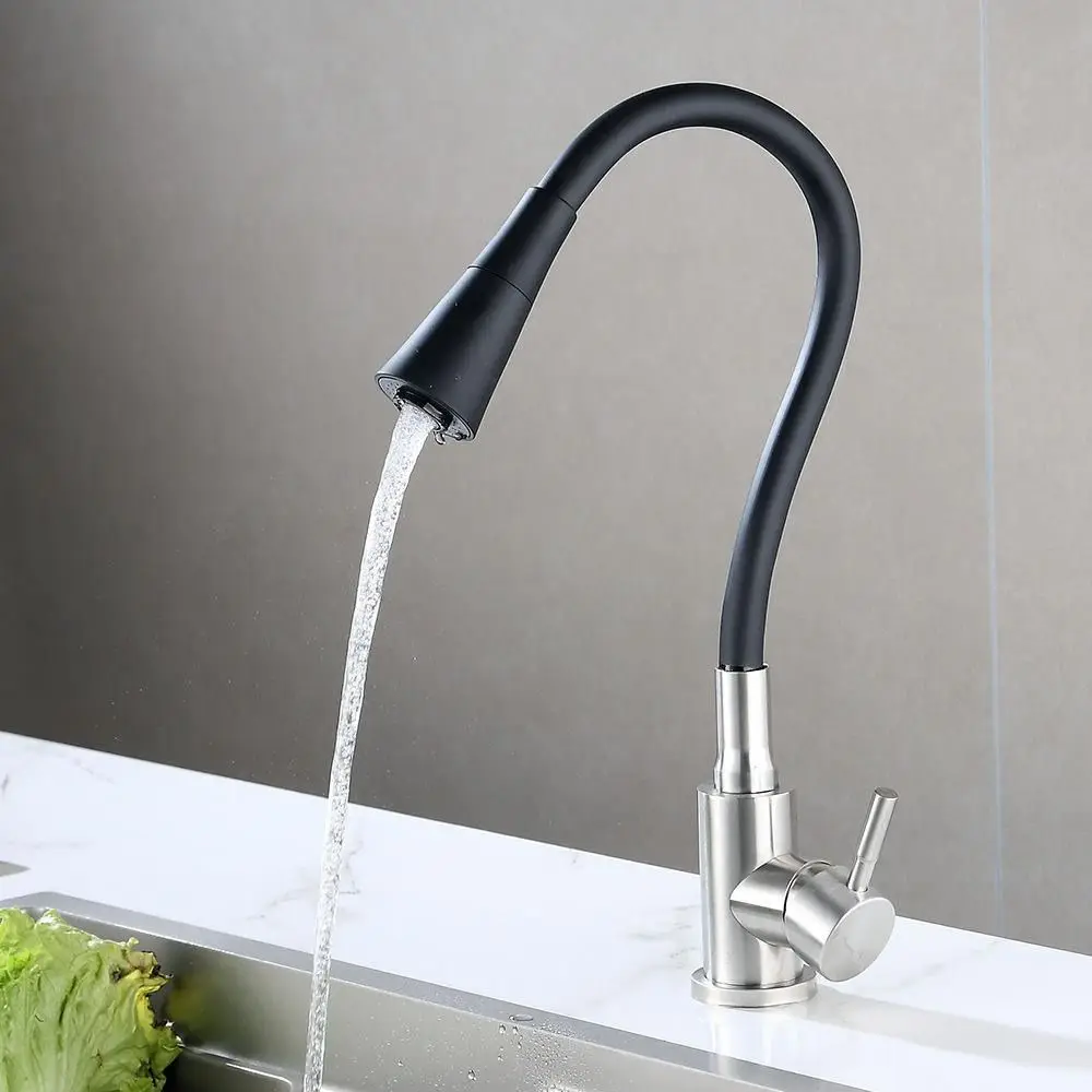

Wall Mounted Single Cold Water Tap Flexible Rotatable Neck Kitchen Faucet Black Colorful Optional 1/2 Inch Connection Durable