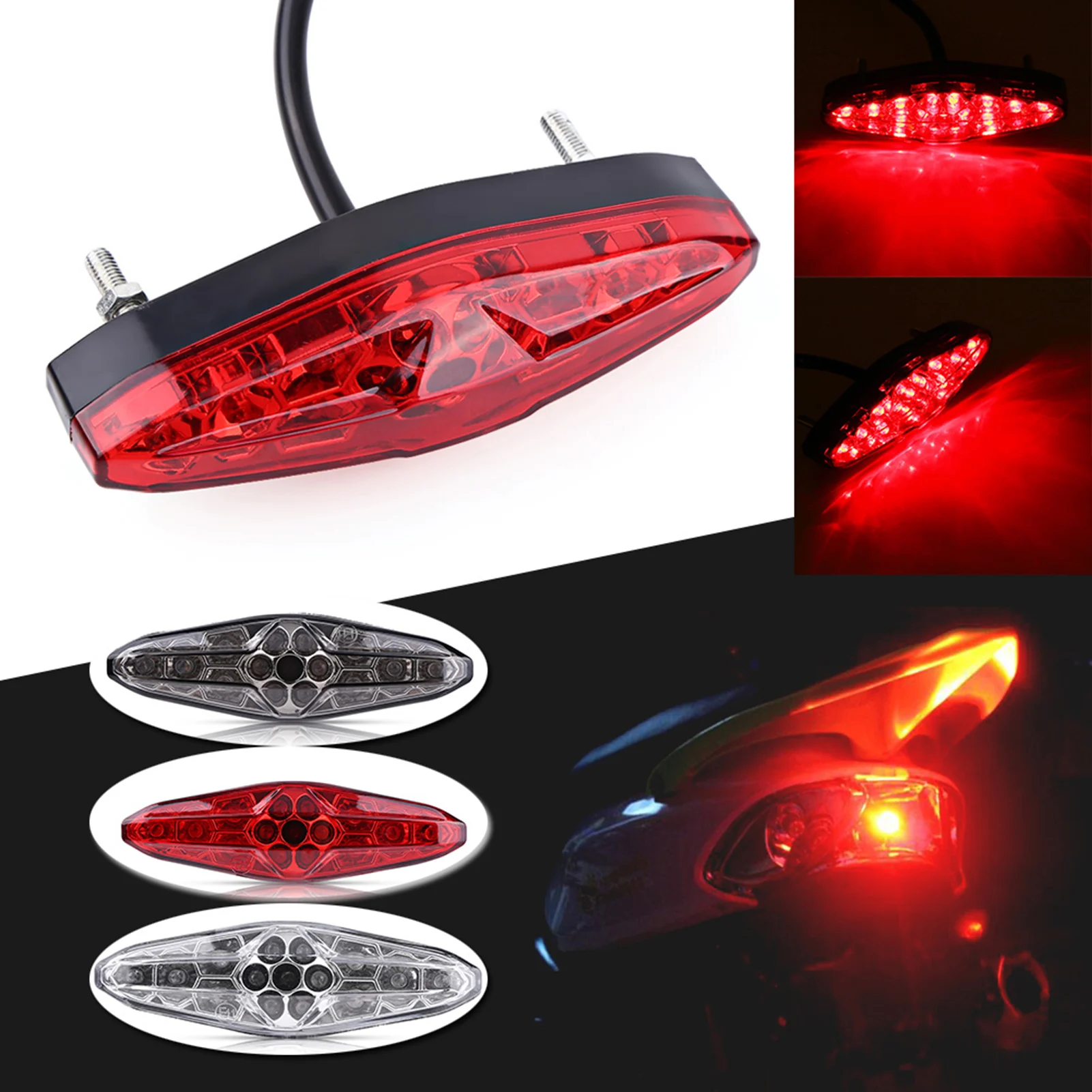 12V 15 LED Rear Light Motorcycle Brake Stop Running Tail Light Universal ATV Dirt Bike Tail Light Motorcycle Stop Brake Light