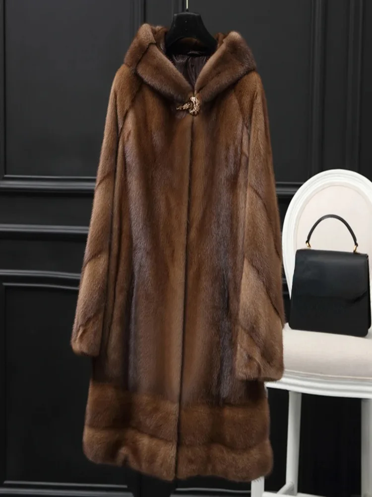 Real Long Fur Coat Women Warm Mink Mid-length Hooded s And Jackets Winter Jacket Casaco Feminino Zm2566