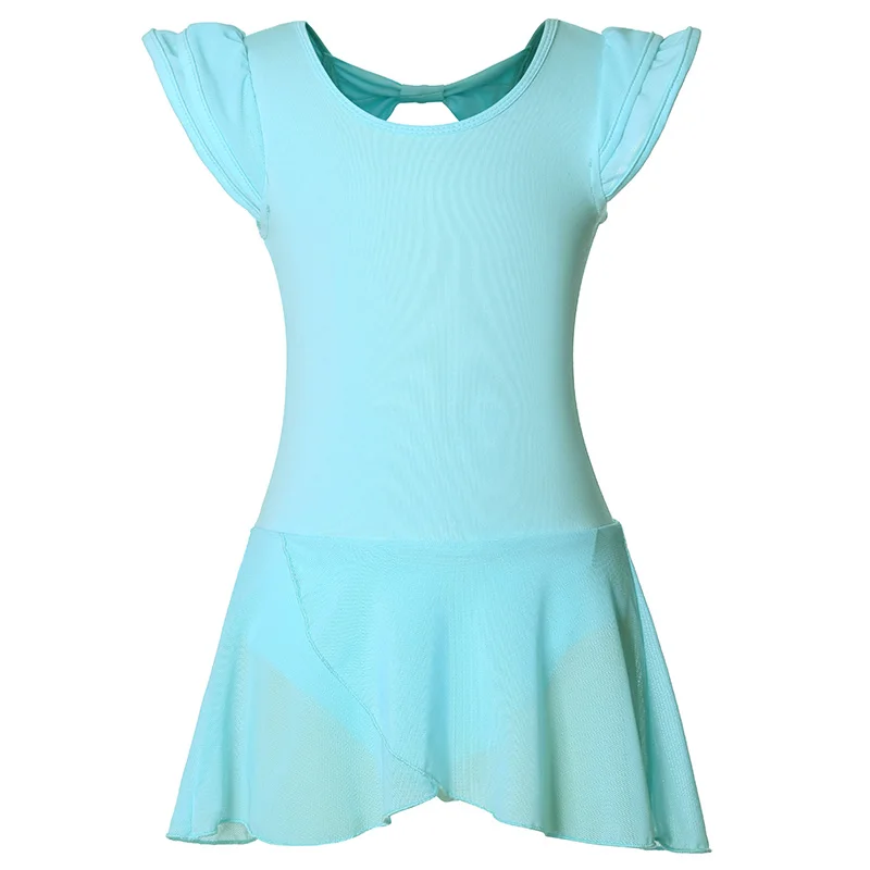 Купальник для балета и танцев для девочек, гимнастическое танцевальное тренировочное платье с юбкой-лепестками с развевающимися рукавами и бантом сзади