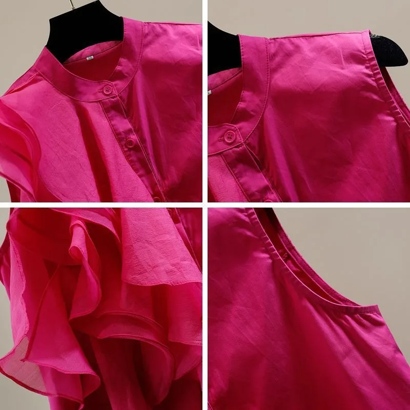 

Женская безрукавная блузка с трехмерными ламинированными оборками и боковыми вставками, в стиле high-end, с оригинальным дизайном, повседневная