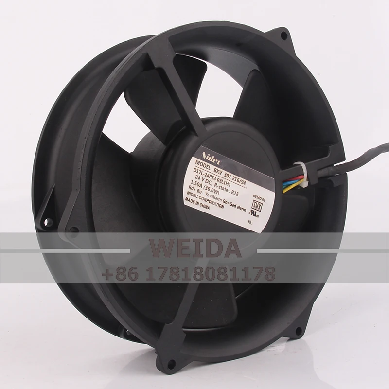 Nidec BKV 301 216/94 DC24V 1.50A172X172X50mm 17CM 17250  D17L-24PS3 03L1H1 Dual Ball Bearing Industrial  Cooling Fan