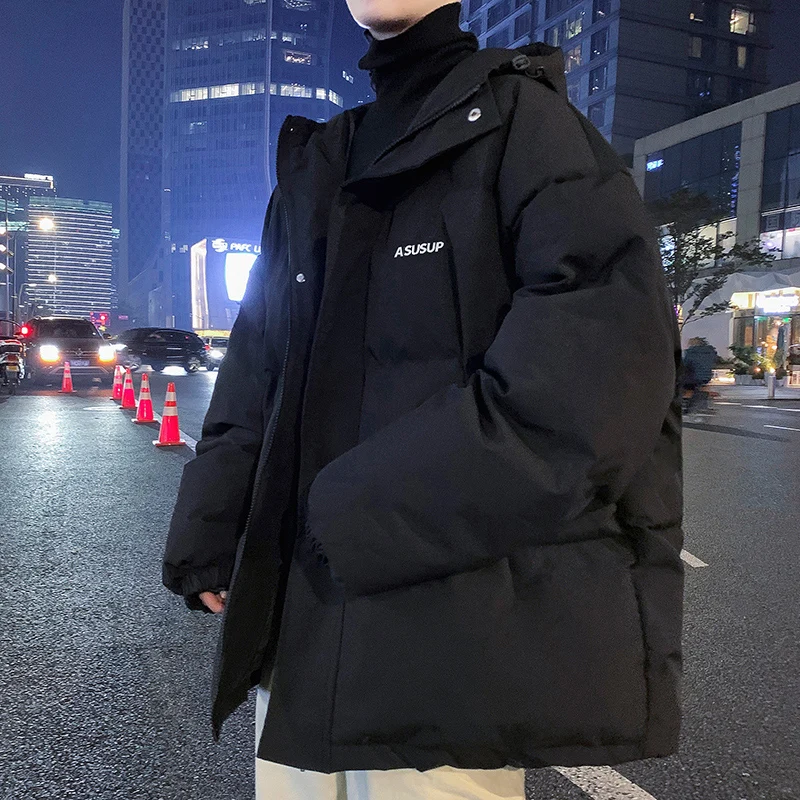 Brand Men's Cotton Jacket Korean Version Loose Windproof Winter Warm Hooded Cotton Coat Fashionable Youth Men's Bread Jacket