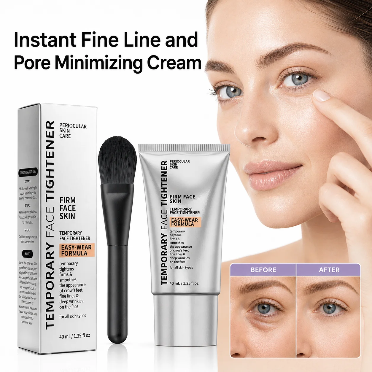 Instant Fine Line Smoothing Cream Pore Blurring Face Primer Beige Tinted Under Eye Concealer Reduces Puffiness Eye Repair Cream