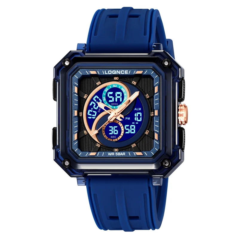 LOQNCE 98009 رائجة البيع LED مربع إلكتروني للرجال الشباب الترفيه ساعة توقيت رمز التوقيت ساعة رجالي متعددة الوظائف
