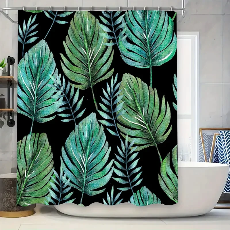 

Занавеска для душа с зеленым пальмовым листом, водонепроницаемая ткань, акварельный принт, декор для ванной комнаты, настраиваемый размер, доступный купить на AliExpress