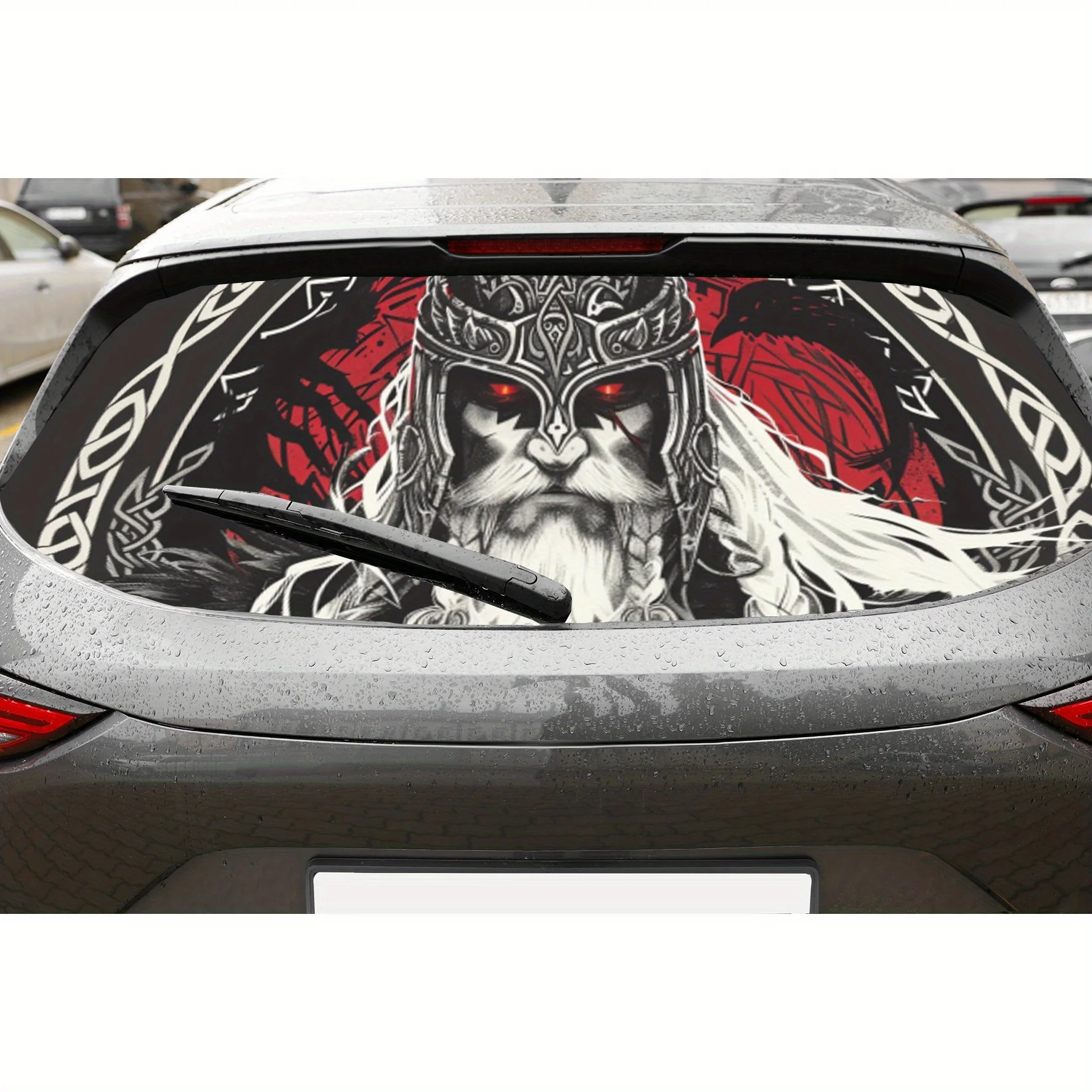 

Rune, Raven and Viking Character PVC Perforated Car Vinyl Wraps, Privacy Enhancing Design for Rear Window, Car Rear Windshield S