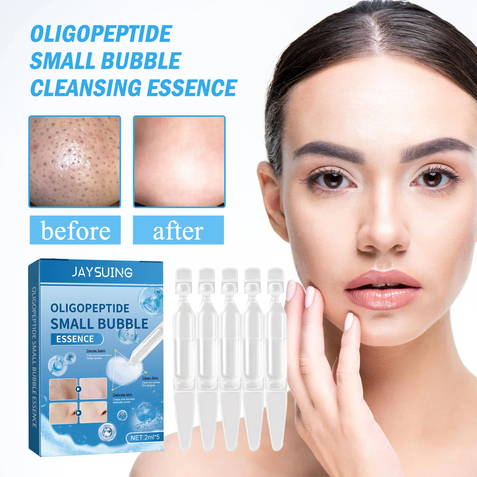 Oligopeptide Small Bubble Cleansing Essence Remove Blackheads And Pimples, Deeply Cleanse The Skin, Purify Pores, And Moisturize