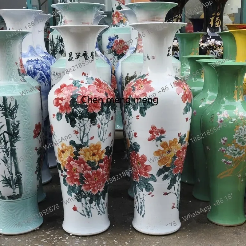 Ceramic floor-to-ceiling vase, hand-painted, ceramic handicrafts hotel opening gift H