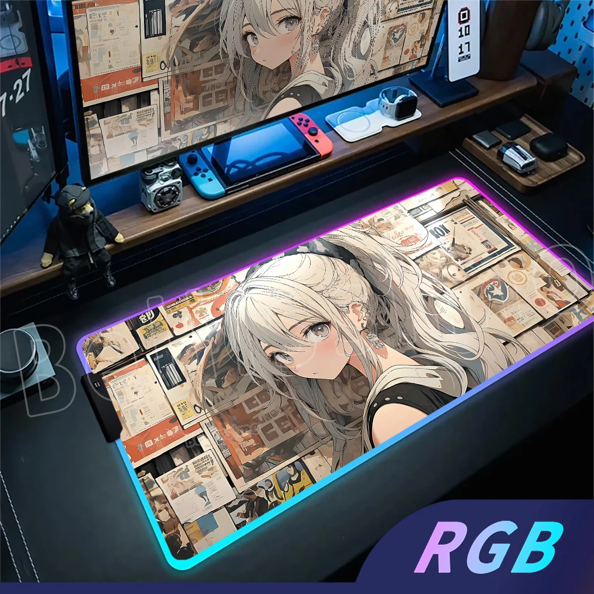 

Balcony Living Room Entrance Bedroom Carpet RGB Animation Girl Game Player Mouse Pad Rubber Non-slip Keyboard Pad Accessories