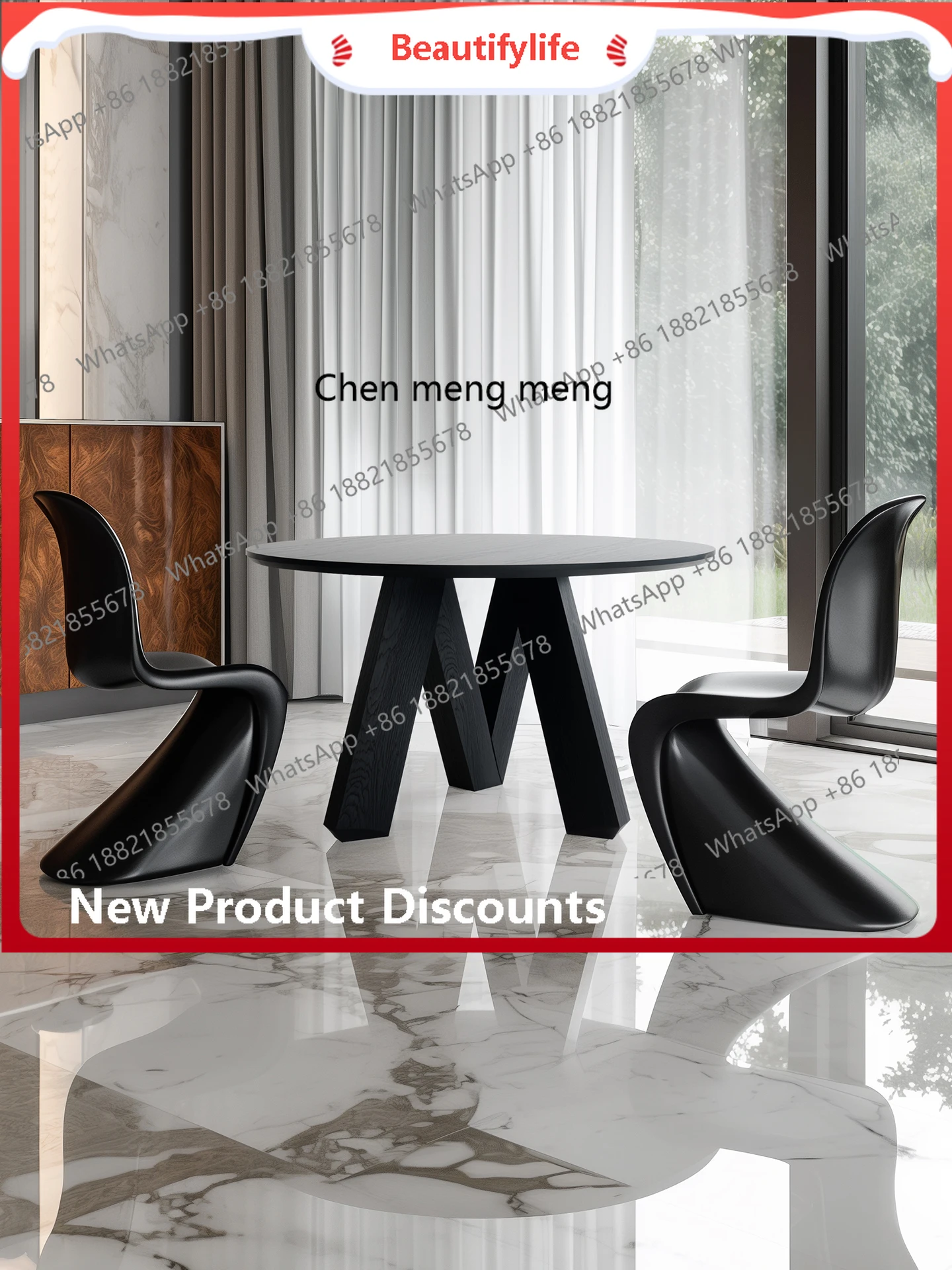 

Modern simple solid wood black ash wood round dining table small apartment round table restaurant home H