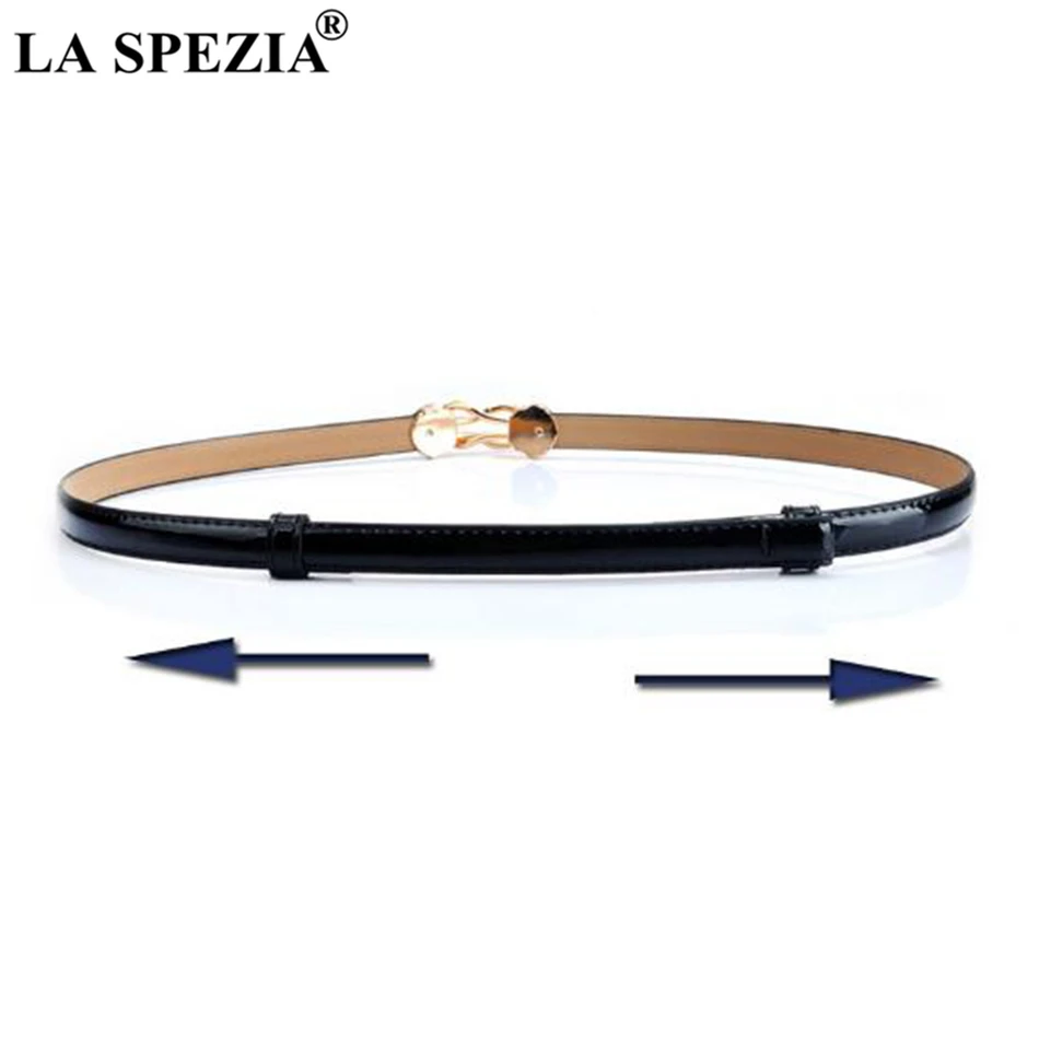 LA SPEZIA Thin Women Belt Double Buckle Blue Ladies Dress Belts Fashion Real Leather Cowskin Female Brand Narrow Waist Belts