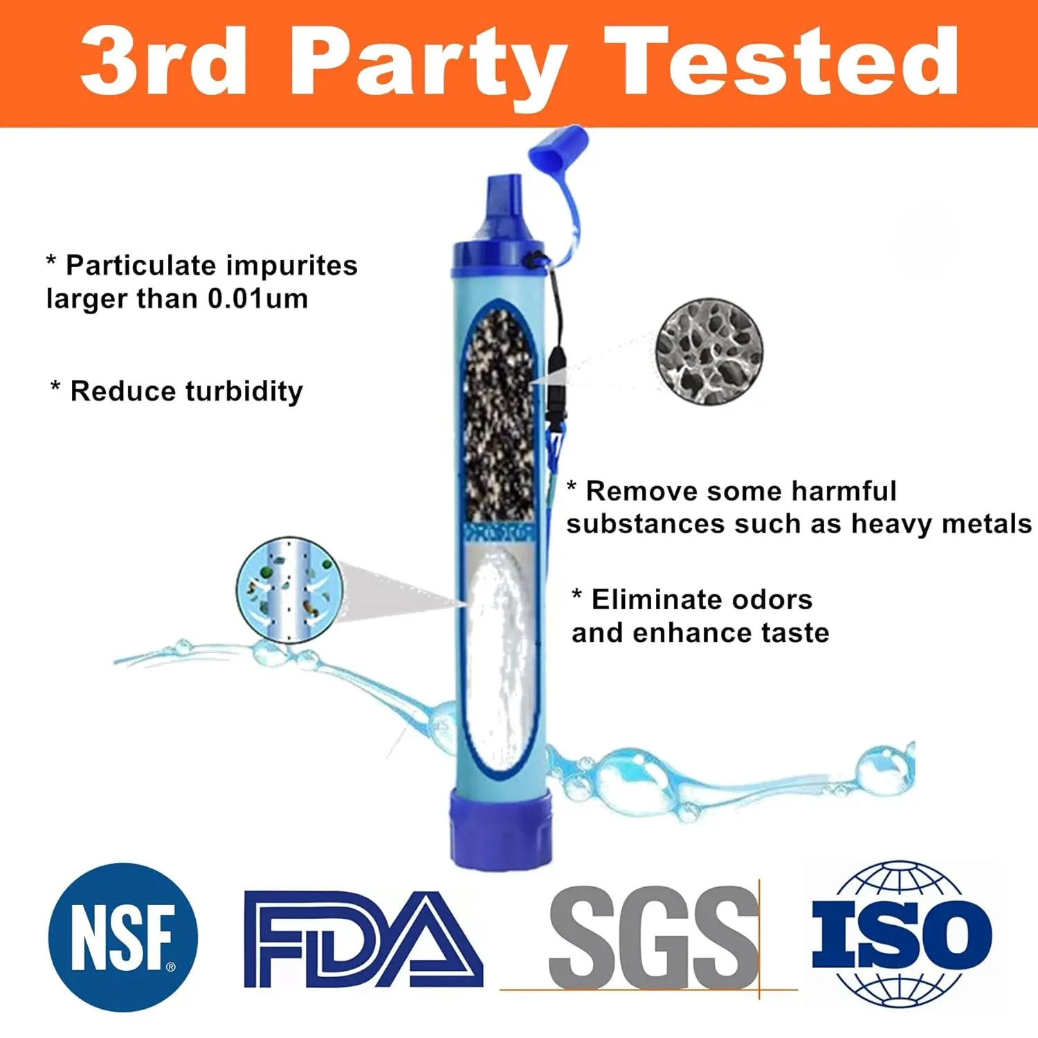 فلتر مياه شخصي من القش، تحضير الطوارئ، ترشيح مياه محمول للمشي لمسافات طويلة والتخييم والصيد في الهواء الطلق