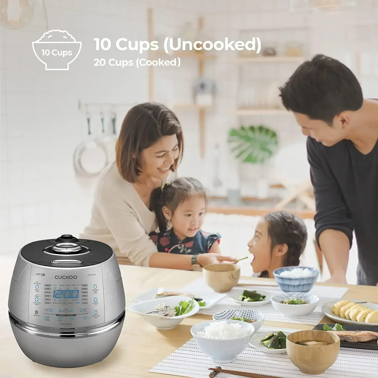 CUCKOO Electric Induction Heating Rice Pressure Cooker 10 Cup Full Stainless Steel Interior with Non-Stick Coating-3-Language