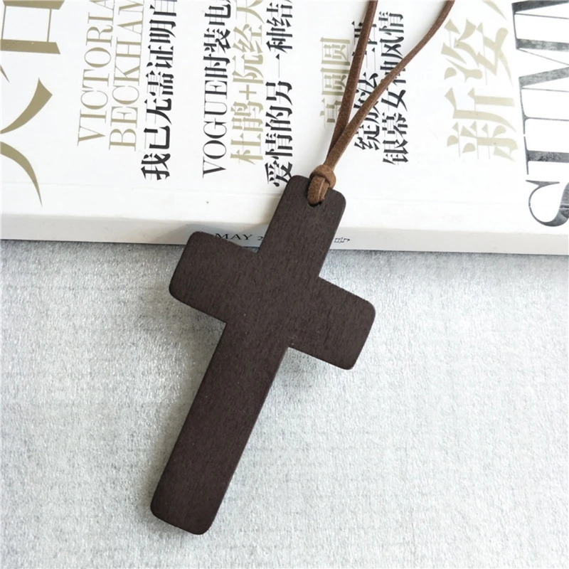 Natural Wood Cross Pendant Necklace Handmade Wooden Crosses Crucifix Jesus Christ Necklace Pendant Ornaments Women Men