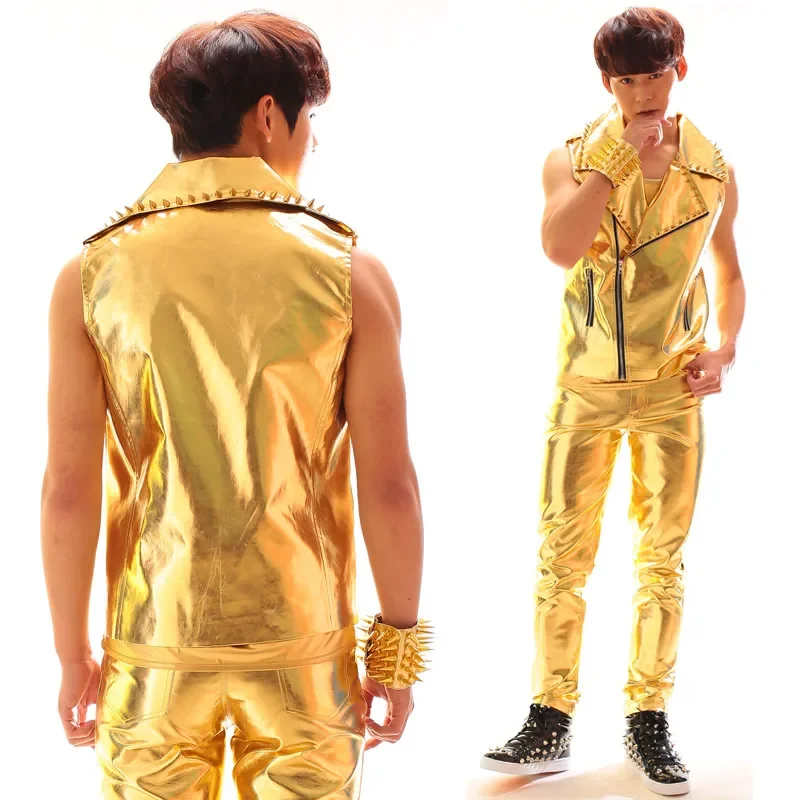 New Gold Stage Costume GD Vocal Concert Dance Wear Coat+Pant DS Bar Punk Style Clothing DJ Costume GoGo Dancers  Costume BL2103