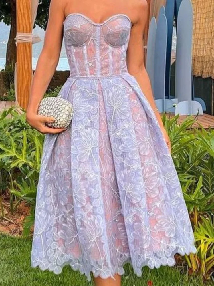 فستان سهرة نسائي موضة مثير شفاف من خلال الدانتيل والتطريز صديرية دائرية فساتين مزاجه الاجتماعي مأدبة حفلة موسيقية Vestidos 2025