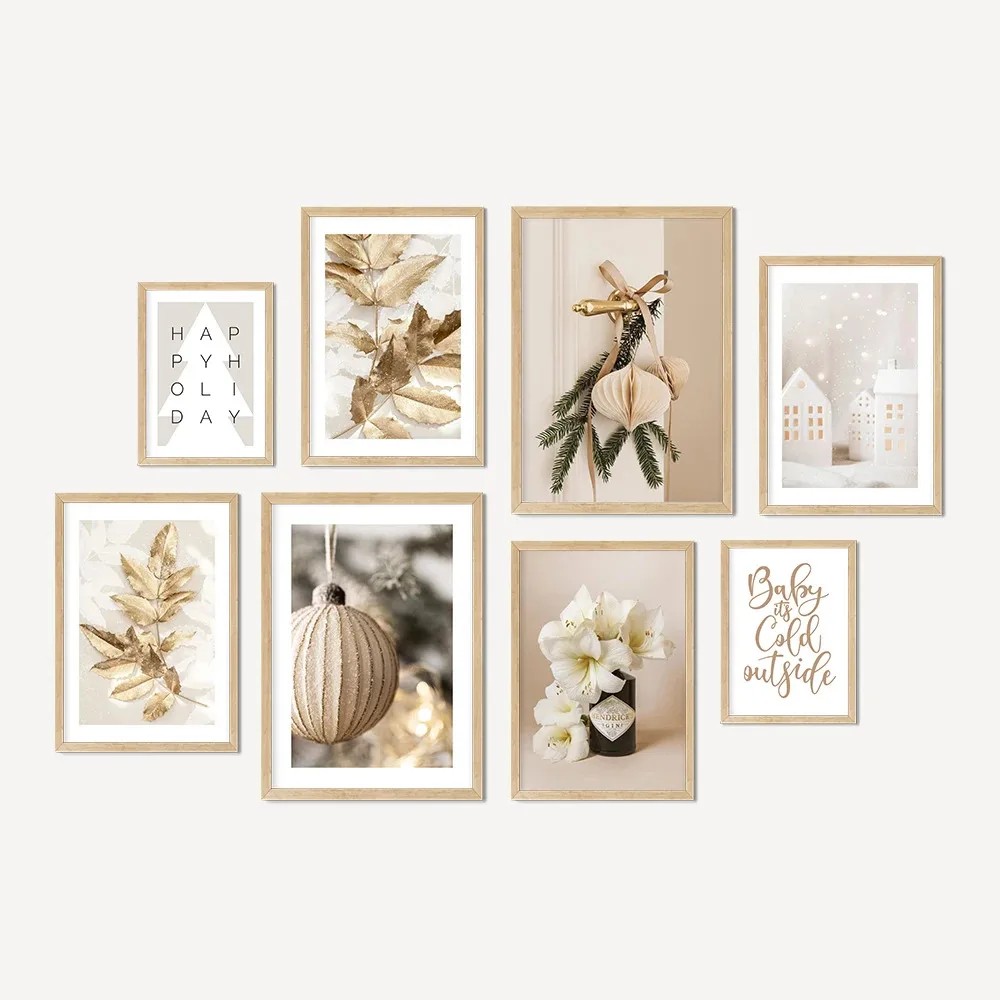 أوراق ذهبية الجن الحلي زهرة شجرة عيد الميلاد عطلة سعيدة الملصقات يطبع قماش اللوحة معرض جدار الفن ديكور غرفة المنزل