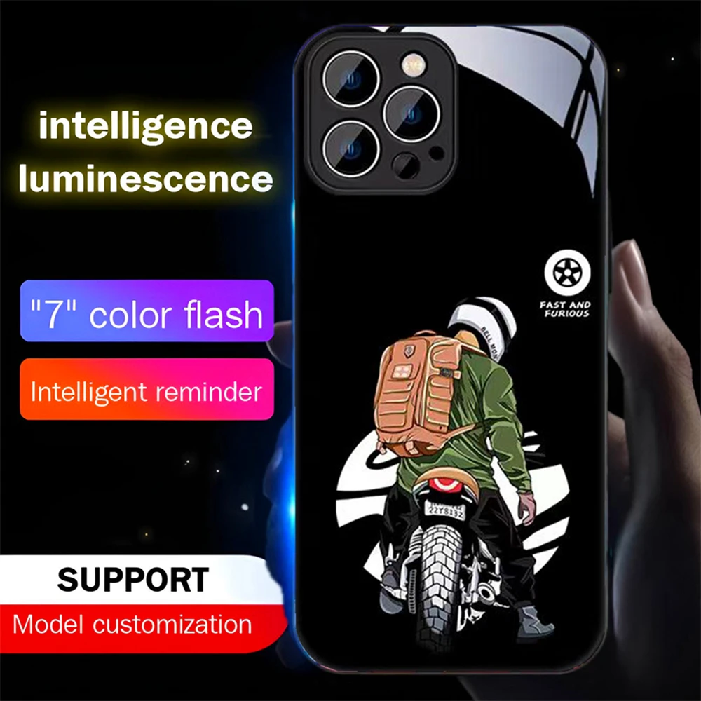 So Cool Motorcycle Rider Sound Control LED Flash Cases Luminous Cover For Samsung S25 S24 S23 S22 S21 S20 FE Plus Ultra A54 A14
