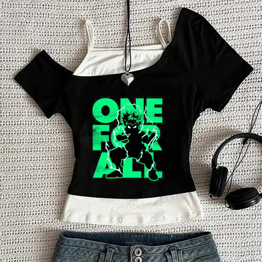 My Hero Academia cropped top women cheap goth 2000s clearance sales gothic t-shirt graphic grunge jojifuku cheap goth
