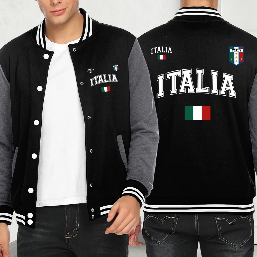 

Italia Italian Flag Print Jackets Men Hip Hop Loose Fleece Y2K Coat Autumn Fashion Clothes Casual Personality Unisex Jacket