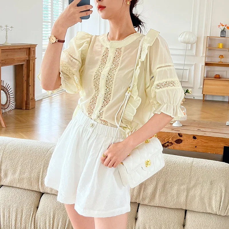 

Summer New Women's Shirt French Design Korean Shirt Women's Elegant Puff Sleeve Spring Top Women's Blouse
