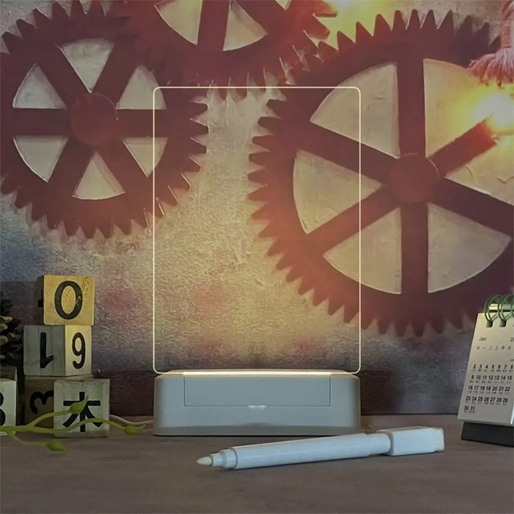 Creative Acrylic Note Board USB Led Night Light with Base and Pen Calendar Message Board Home Decor Eye-protective Lamp for Kids
