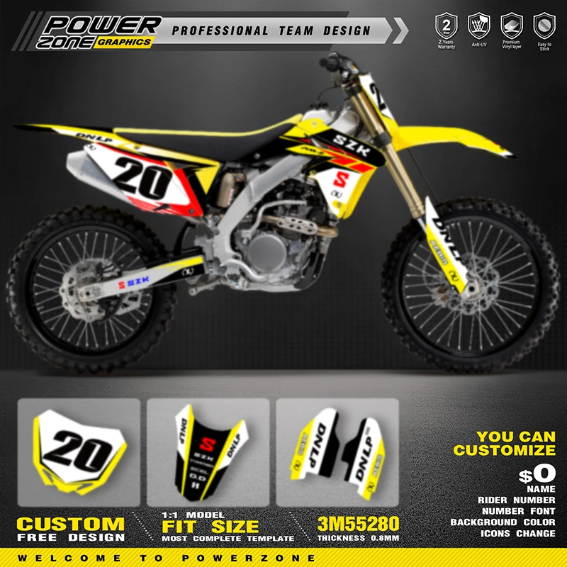 

POWERZONE Custom For 3M Off road Motorcycle Stickers For SUZUKI RMZ 250 2010-2018 Customized Graphic Number Protection Kit 02