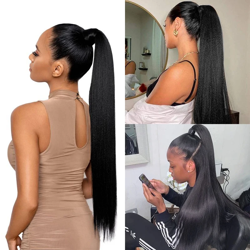 Ponytail Human Hair Extension Addbeauty Straight Horsetail Human Hair for Black Women Human Natural Hairpiece Clip in Drawstring