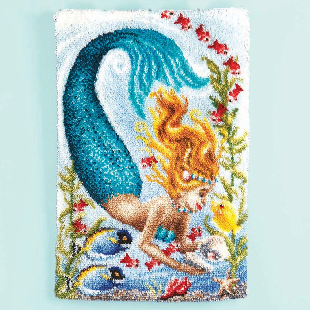 

DIY Mermaid Latch Hook Rug Kits Tapestry Making Kits Crochet Needlework Crafts for Adults Beginners with Pre-Printed Pattern