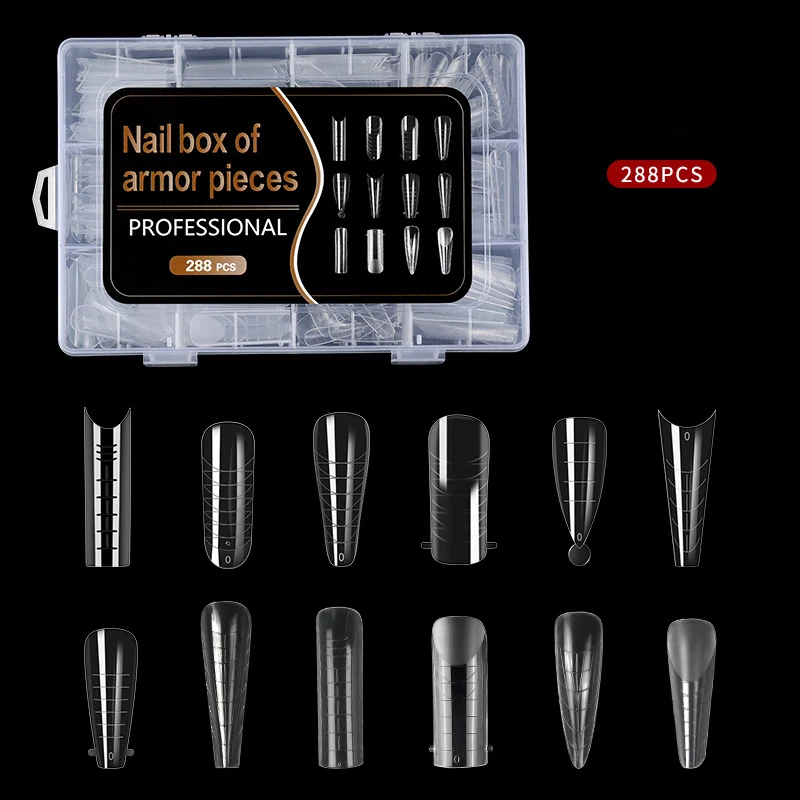 288 Teile/schachtel Gefälschte Nagel Verlängerung Formen Acryl Nail art Tipps Für UV Gel Schnell Gebäude Verlängerung Top Formen Nagel Salon Zubehör