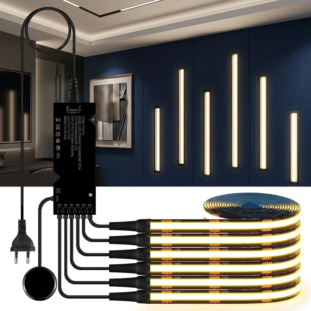 2/4/6/10 PCS LED Strip Lights Kit With Dimmable Touch Sensor Switch Black PCB Back Adhesive For Cabinet Back Ground Wall Decor