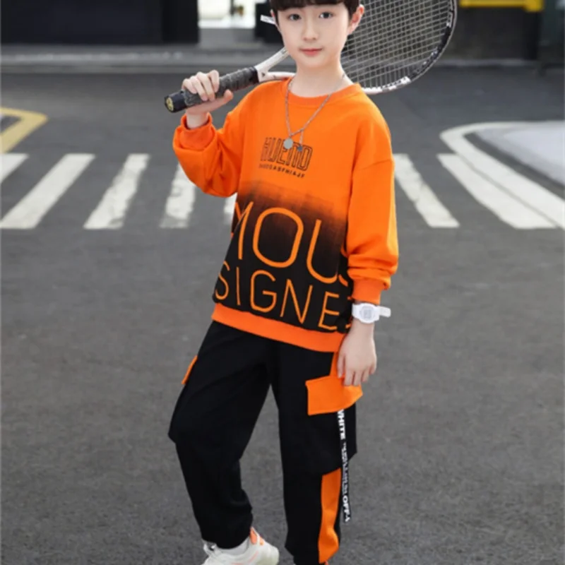 

Boys Sweatshirts +Pants Kids Suits 2PCS/Set Cotton 2024 Orange Spring Autumn Cotton Sport Suits Formal Christmas Gift Children C